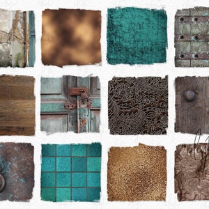 Marrakesh Cafe Textures PNGs - Bruin Turquoise Gekleurde Texturen - Koperen Texturen - Verweerde Deur Achtergronden - Turquoise Mozaïeken