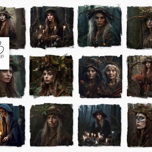 Woodland Witches Pintura Digital PNGs - Brujas del Bosque - Brujas Místicas - Brujas de Fantasía - Brujas Hermosas - Brujas Moody PNGs