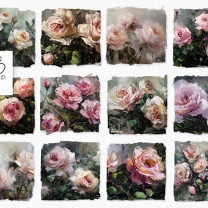 Vintage stijl roze rozen png-bestanden - afbeelding roze roos png-bestanden - dikke olieverf stijlrozen - schone kunstrozen - tinten roze rozen kunst png