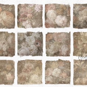 Texturas de fondo grunge con motivos florales de los viejos maestros - Pinturas florales holandesas antiguas con superposiciones grunge - Arte texturizado - Sublimación de viejos maestros
