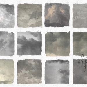 Vintage Sky Textures III PNGs - Digitale Vintage Cloud Achtergronden - Olieverftextuur Wolken - Grijze Textuur Sky Achtergronden - Fine Art Sky