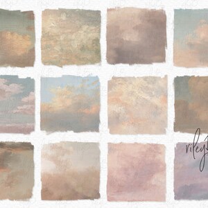 Vintage Sky Textures IV Sublimazione PNG - Sfondi digitali vintage nuvole - Nuvole di texture pittura a olio - Sfondi cielo texture leggera PNG