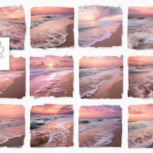 Sunrise Beach Digital Oil Painting PNGs - Beach at Sunrise - Soft Pastel Beach Background - Pink Sky Textures - Sunrise at the Beach