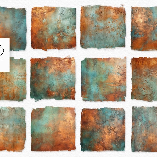 Copper Verdigris Digital Oil Painting PNGs - Antique Copper Backgrounds - Copper Teal Textures - Old Copper Textures - Aged Copper Patina