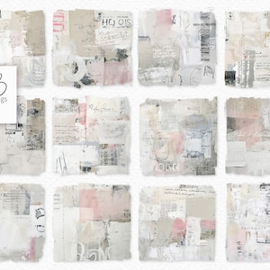 Scarabocchi rosa e grigi PNG: toni neutri a strati e scrittura morbida con bordi di carta strappati, segni collage e texture sbiadita