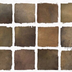 Op de afbeelding: Twaalf digitale achtergronden in verschillende tinten bruin, beige en grijs. De achtergronden hebben een textuur, een verweerde look, die doet denken aan canvas of papier.