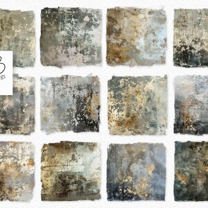 May include: A collection of twelve square digital art pieces with a distressed, textured appearance. The color palette includes shades of gray, brown, and gold, with a weathered, aged aesthetic. The artwork features the text "rileyB pngs" in the upper left corner.