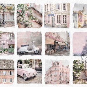 Rosa Paris Aquarela PNGs - Aquarelas Digitais de Paris - Cenas de Paris - Fundos de Paris - Sublimação Paris - Paris em tons de Rosa