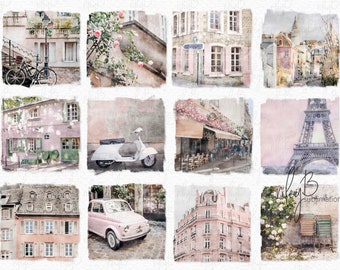 Pink Paris Watercolor PNGs - Digital Watercolors of Paris - Paris Scenes - Paris Backgrounds - Sublimation Paris - Paris in shades of Pink