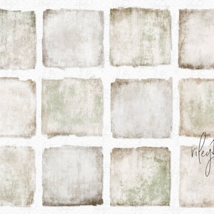 May include: Twelve digital paper textures in a grid pattern. The textures are a mix of light brown, beige, and green with a distressed, vintage look.