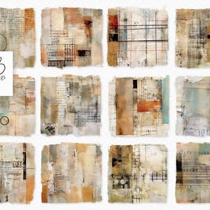 May include: Set of 10 digital paper textures with a distressed, vintage aesthetic. The papers feature a mix of beige, brown, gray, and blue tones with abstract patterns and textures.