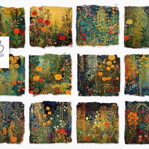 Klimt Style Gardens Pintura PNGs - Flores abstractas, Arte de jardín brillante - Pinturas florales de colores brillantes - Gustav Klimt Style PNGs