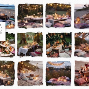 Bohemian Evening Picnic Painting PNGs - Boho Evening Picnic - Bohemian Picnics - Forest Picnic - Beach Picnic - Picnic in a Meadow