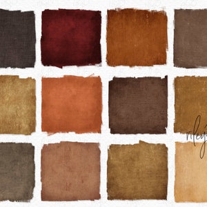 May include: Twelve digital paper squares in various shades of brown, orange, and red. The squares have a textured, canvas-like appearance.