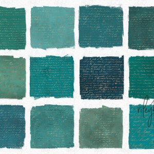 Letras manuscritas vintage en color verde azulado y cobre PNG - Escritura vintage - Papel de acuarela verde azulado - Escritura vintage en color cobre - Diario vintage