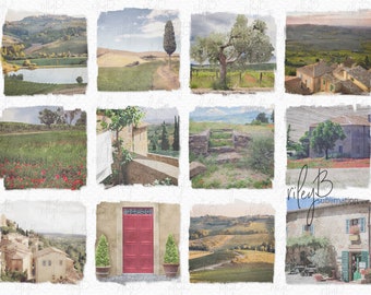 Toscaanse aquarel sublimatie PNGs - Sublimatie Toscane scènes - Italiaanse achtergronden - Platteland sublimatie - Toscane PNGs