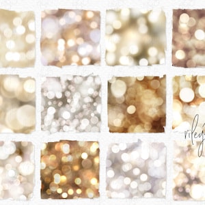 May include: A set of 10 digital backgrounds featuring a blurred bokeh effect with warm, golden, and white lights. The backgrounds are perfect for adding a touch of sparkle and magic to your designs.