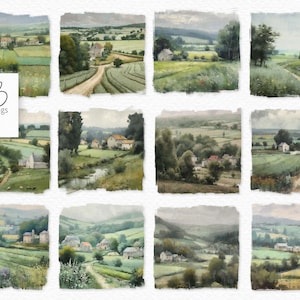 Digitaal schilderen Frans platteland PNG's - PNG's Frans landschap - Achtergronden Frans platteland - Franse landschappen - groen landschap