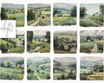 Imágenes PNG de pintura digital de campo francés - Imágenes PNG de paisajes franceses - Fondos de campo francés - Paisajes franceses - Paisaje verde
