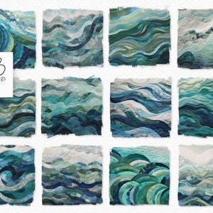 Quilted Waves PNGs - Quilted Effect Waves - Waves in Shades of Blues - Fabric Textured Wave PNGs - Dreamy Waves - Abstract Waves PNGs