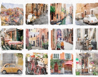 Italian Summer Watercolor PNGs - Digital Watercolors of Italy - Italian Summertime Scenes - Italian Backgrounds - Sublimation Italy