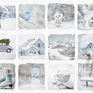 Aquarelle d'hiver bleu doux PNG - scènes d'hiver - arrière-plans d'hiver bleu clair - aquarelles de neige - arrière-plans aquarelle pastel