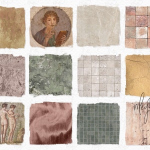 Pompeji Villa Textur PNGs - Alte Wand Texturen - Pompeji Fresken - Altrosa Stoff - Gold rissige Wand, Grün Beige Mosaik Fliesen Texturen