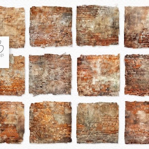 Brick Wall Digital Painting PNGs - Old Brick Texture PNGs - Brick Wall Backdrops - Weathered Exposed Bricks - Exposed Bricks Background