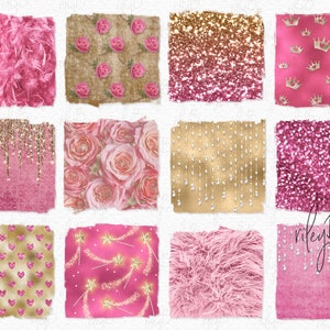 Pretty Princess Texture PNGs - Pink and Gold Princess Textures - Princess PNGs - Princess Invitation Backgrounds - Princess Party Paper