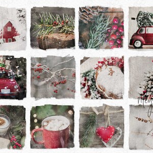 Red Christmas Watercolor PNGs Handmade Paper with Christmas Scenes PNGs Sublimation Christmas Watercolor PNGs Red Christmas Images image 1