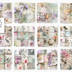 Collage di carta velina pastello in formato PNG - Strati botanici morbidi - Fiori effimeri vintage - Lavaggi di tecniche miste sognanti - PNG floreali pastello