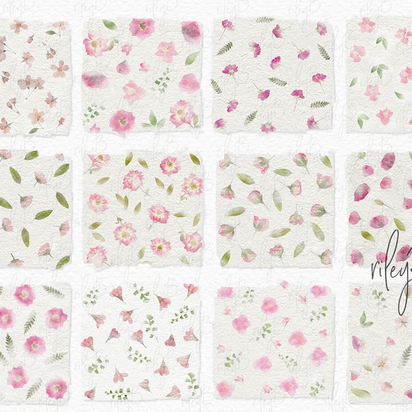 Handmade Paper with Pink Flowers Texture PNG - Pressed Flowers - Pink Flowers - Handmade Paper - Digital Mulberry Paper
