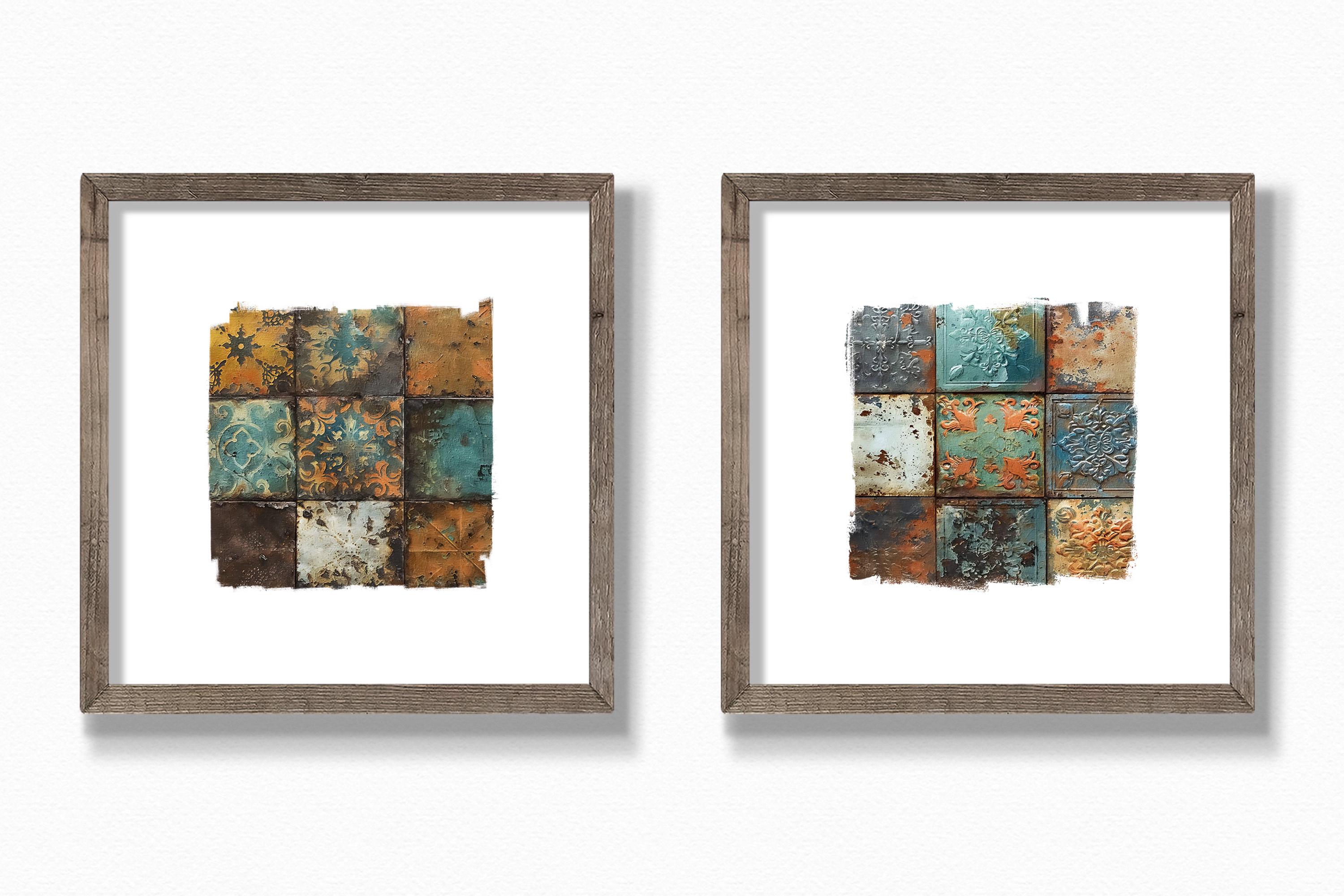 Rustic Metal Tile Pattern Victorian Metal Tiles Pngs – Rustic Patina Tile Collage – Aged Copper ...