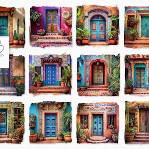 Mexican Doors Digital Oil Painting PNGs - Brightly Colored Mexican Doors - Vibrant Mexican Doors - Colorful Doors - Mexican Door PNGs