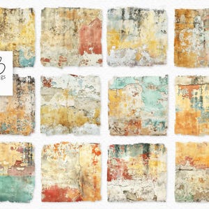 Murs tropicaux délavés PNG - Textures de plâtre patiné - Palette côtière tamisée - Surfaces vieillies vintage - Esthétique de plage rustique