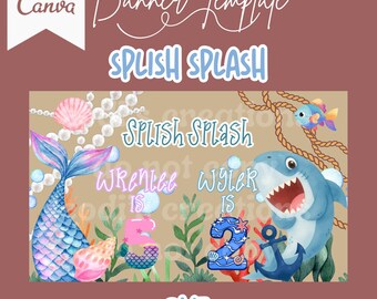 Editable Splish Splash Ocean Birthday digital banner template