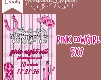 Editable Pink Cowgirl Digital Invitation Template