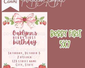 Editable Berry First Birthday Digital Invitation Template