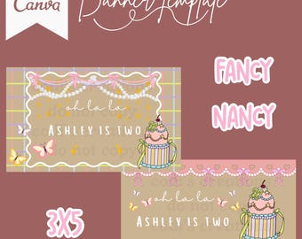 Editable fancy Nancy birthday digital banner templates