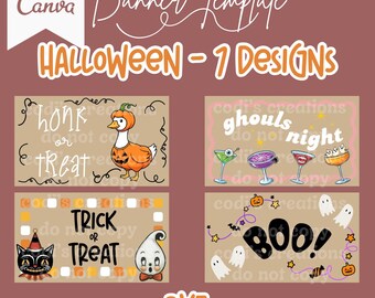 Editable Halloween Banner Templates – 7 Designs, Canva (Digital Download) trunk/trick or treat