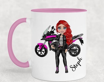 Biker Girl Mug And Coaster, Biker Chick Gift, Build A Character Gift, Womens Mug Gift, Bikers Birthday Mug, Personalised Biker Lady Mug