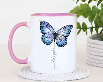 Taza de mariposa personalizada, taza de café para mamá, taza de mariposa, regalo para ella, regalos personalizados para mamá, regalo de cumpleaños de mariposa, día de la madre