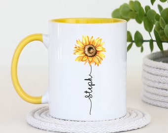 Personalised Sunflower Mug, Flower Stem Mug, Sunflower Gift For Her, Personalised Flower Stem Mug, Birthday Sunflower Mug, Mothers Day Gifts