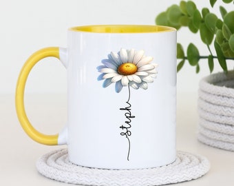 Personalised Flower Mug, Flower Stem Mug, Daisies Gift For Her, Personalised Flower Stem Mug, Birthday Daisy Flower Mug, Mothers Day Gifts