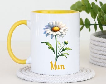 Personalised Daisy Mug, White Daisy Name Mug, Custom Floral Coffee Cup, Daisy Gift Idea For Her,