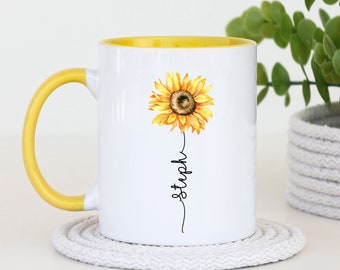 Personalised Sunflower Mug, Flower Gift For Her, Sunflower Gift For Mum, Birthday Sunflower Mug, Friends Birthday Mug, Gifts For Her