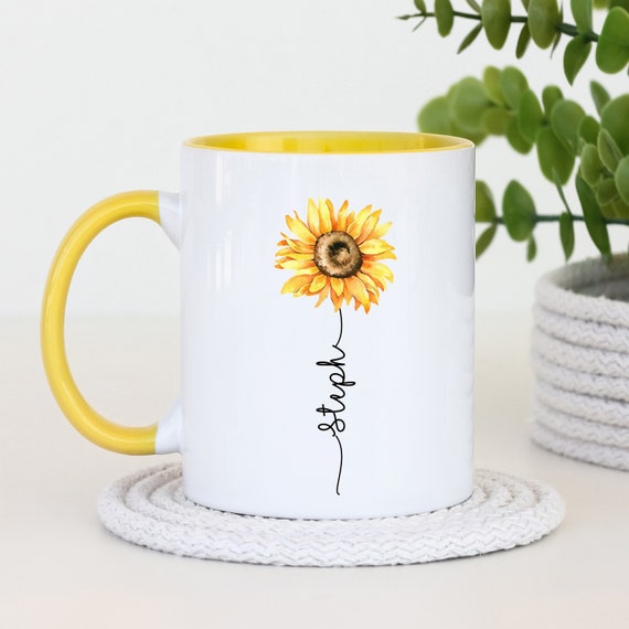Personalised Sunflower Mug, Flower Gift For Her, Sunflower Gift For Mum, Birthday Sunflower Mug, Friends Birthday Mug, Gifts For Her