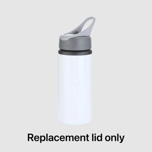 May include: White aluminium water bottle with a grey lid and a carrying handle. Replacement lid only.