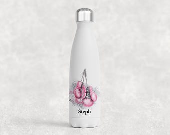 Botella de agua personalizada para boxeo, guantes de boxeo rosas, regalo para niñas