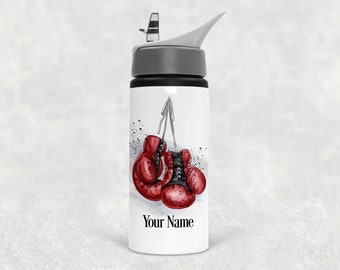 Botella de agua personalizada para boxeo, botella de agua para la vuelta al cole, guantes de boxeo para niño, botella de boxeo personalizada, regalos de cumpleaños para niño